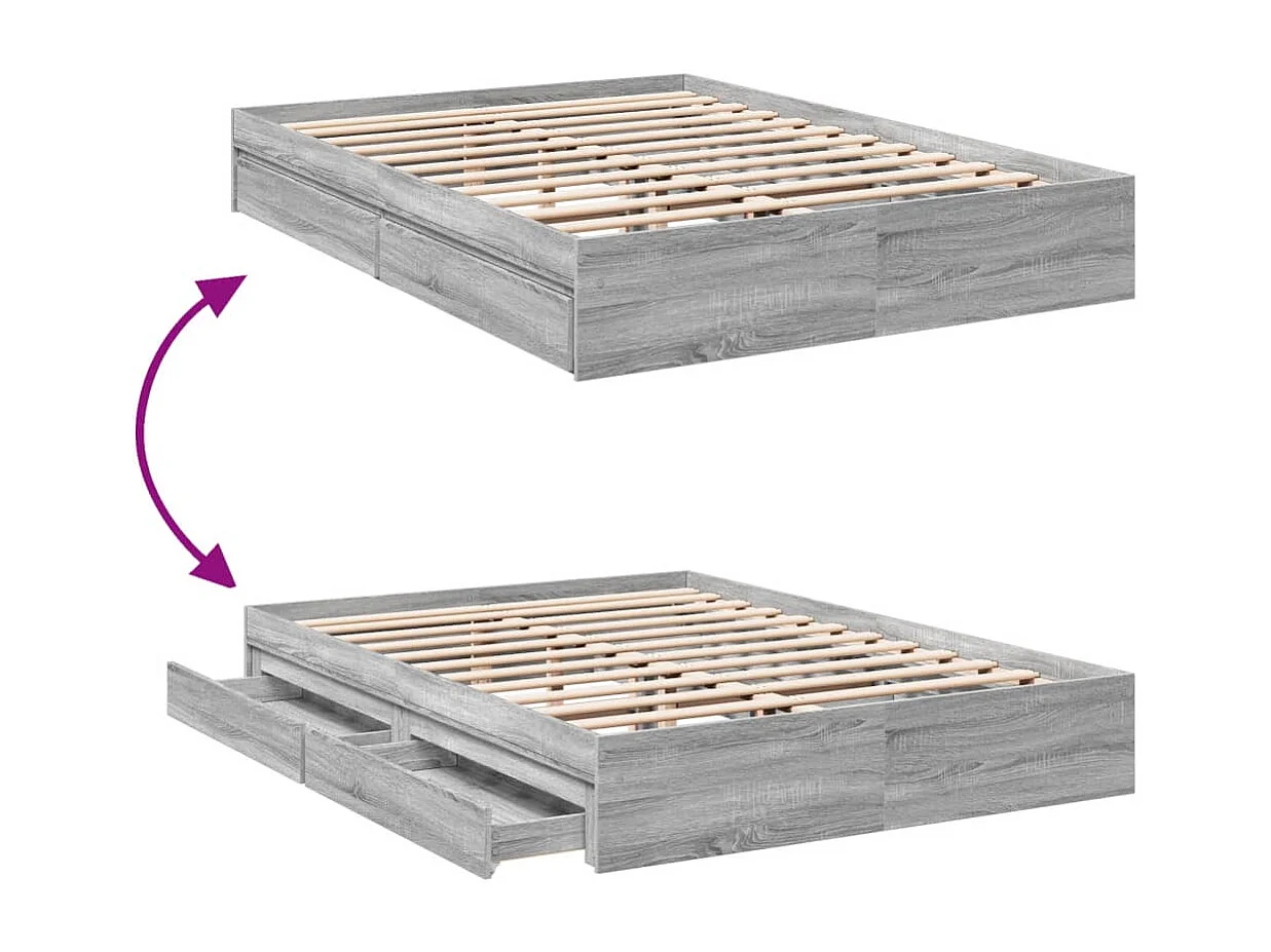 Estructura de cama con cajones sin colchón sonoma gris 150x200 cm