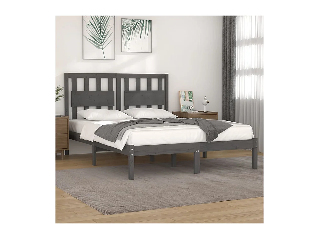 Bedframe zonder matras grijs massief hout 200x200 cm