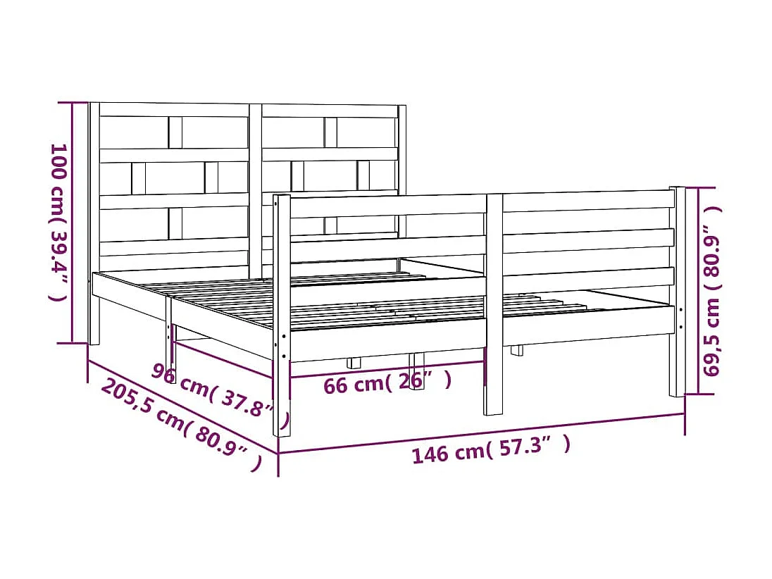 Bedframe van massief hout zonder matras 140x200 cm