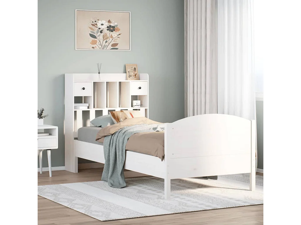 Wit boekenkastbed zonder matras 75x190cm massief grenenhout