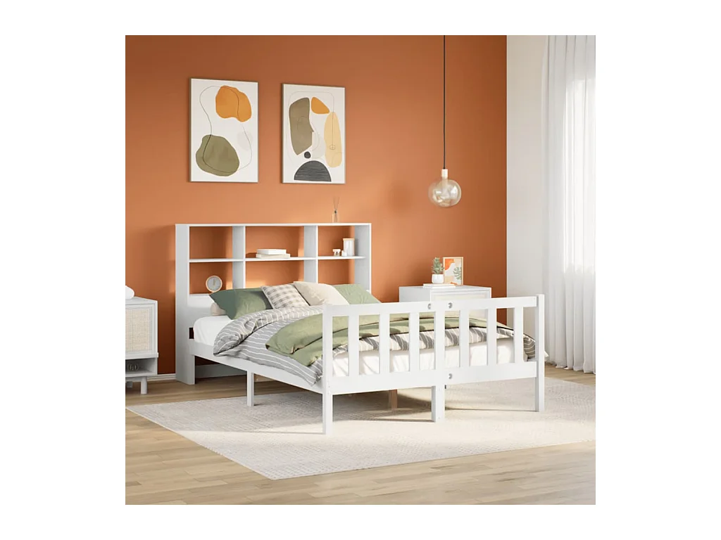 Lit bibliothèque sans matelas blanc 140x190 cm bois pin massif
