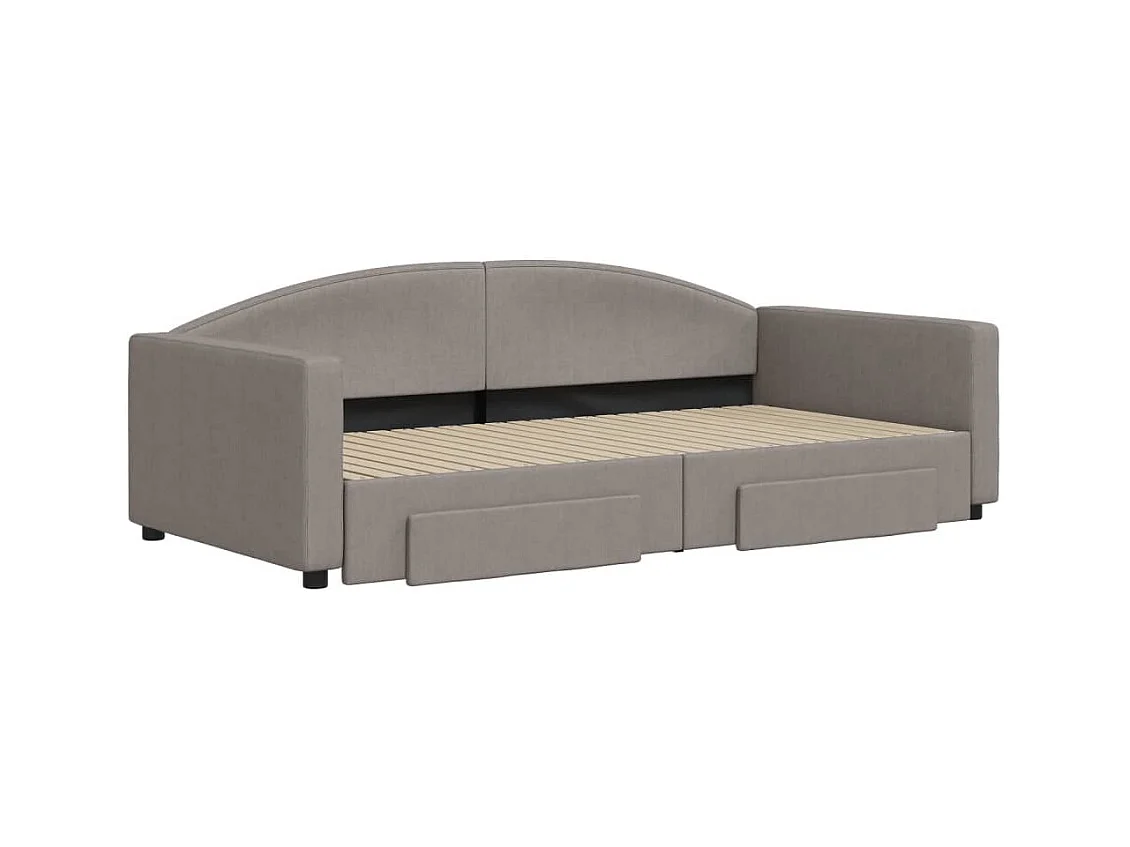 Lit de jour avec gigogne et tiroirs taupe 100x200 cm tissu