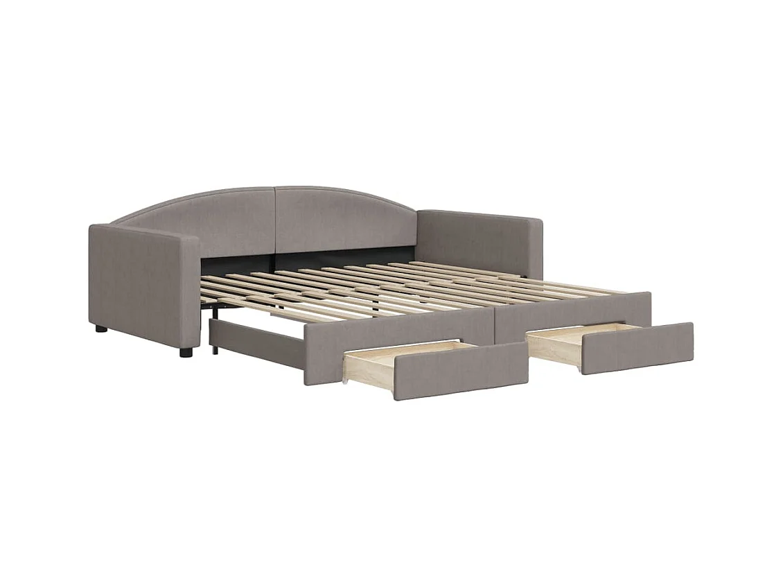 Cama de día con nido y cajones tela taupe 100x200 cm