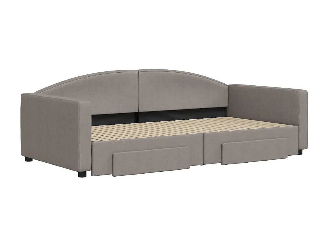 Lit de jour avec gigogne et tiroirs taupe 100x200 cm tissu