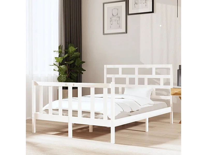 Cadre de lit sans matelas blanc bois de pin massif