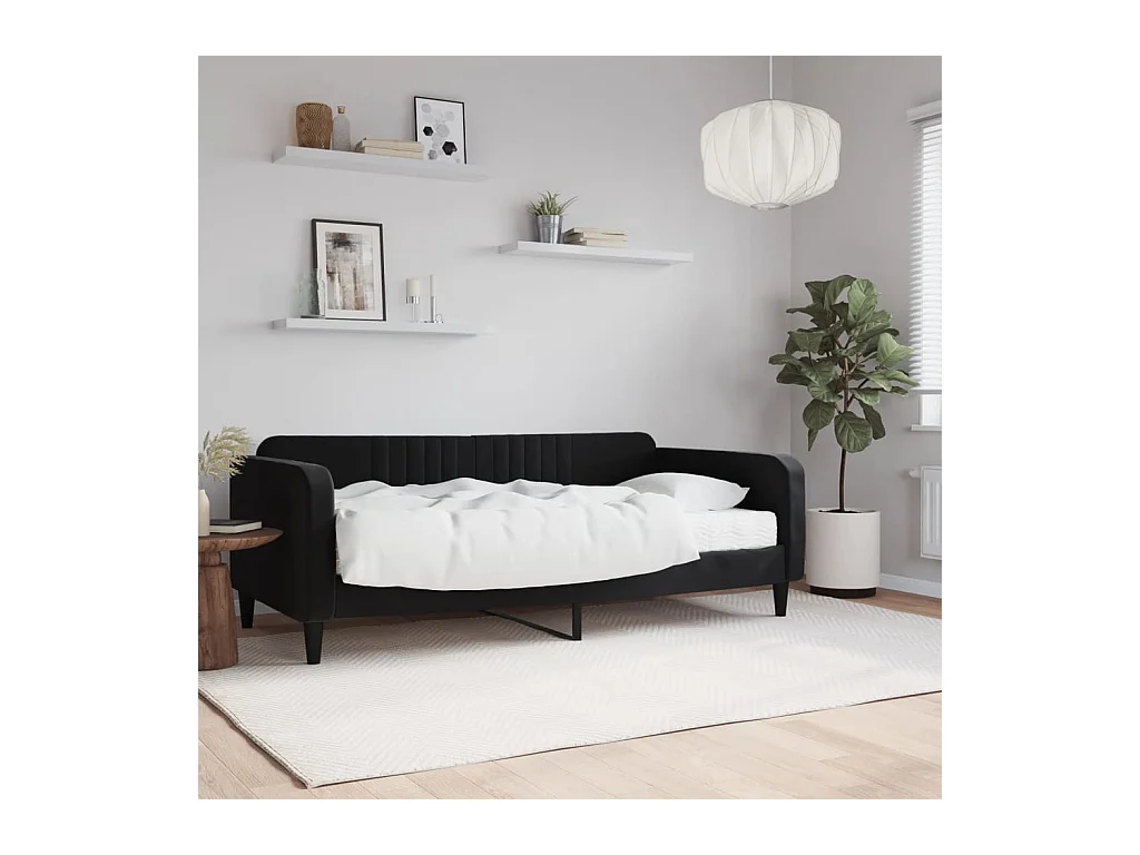 Divano letto con materasso in velluto nero 90x190 cm