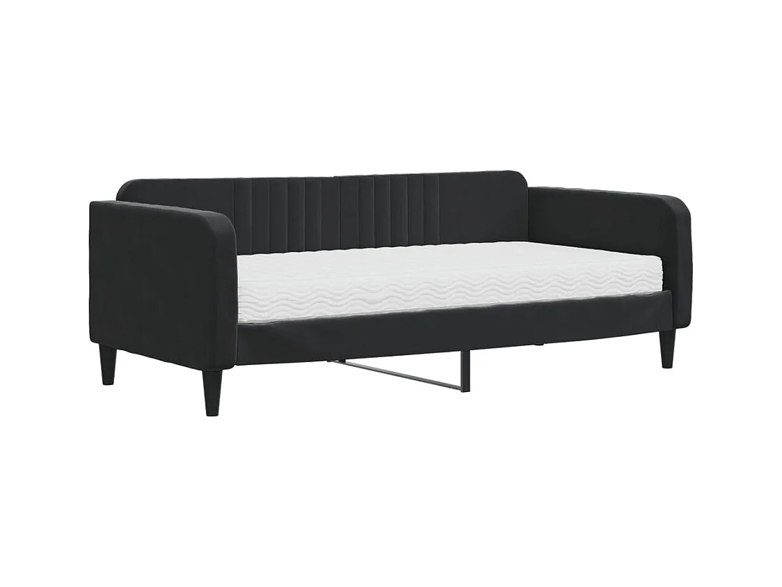 Divano letto con materasso in velluto nero 90x190 cm
