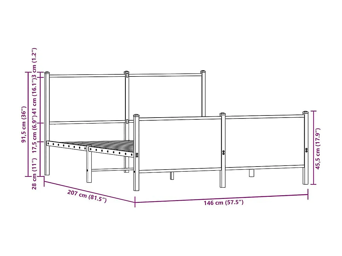 Metalen bedframe zonder matras bruin eiken 140x200 cm