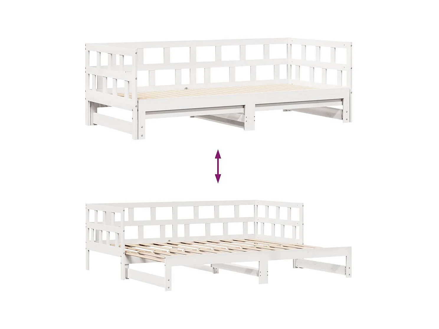 Cama de día con nido y cajones sin colchón blanco 90x190cm