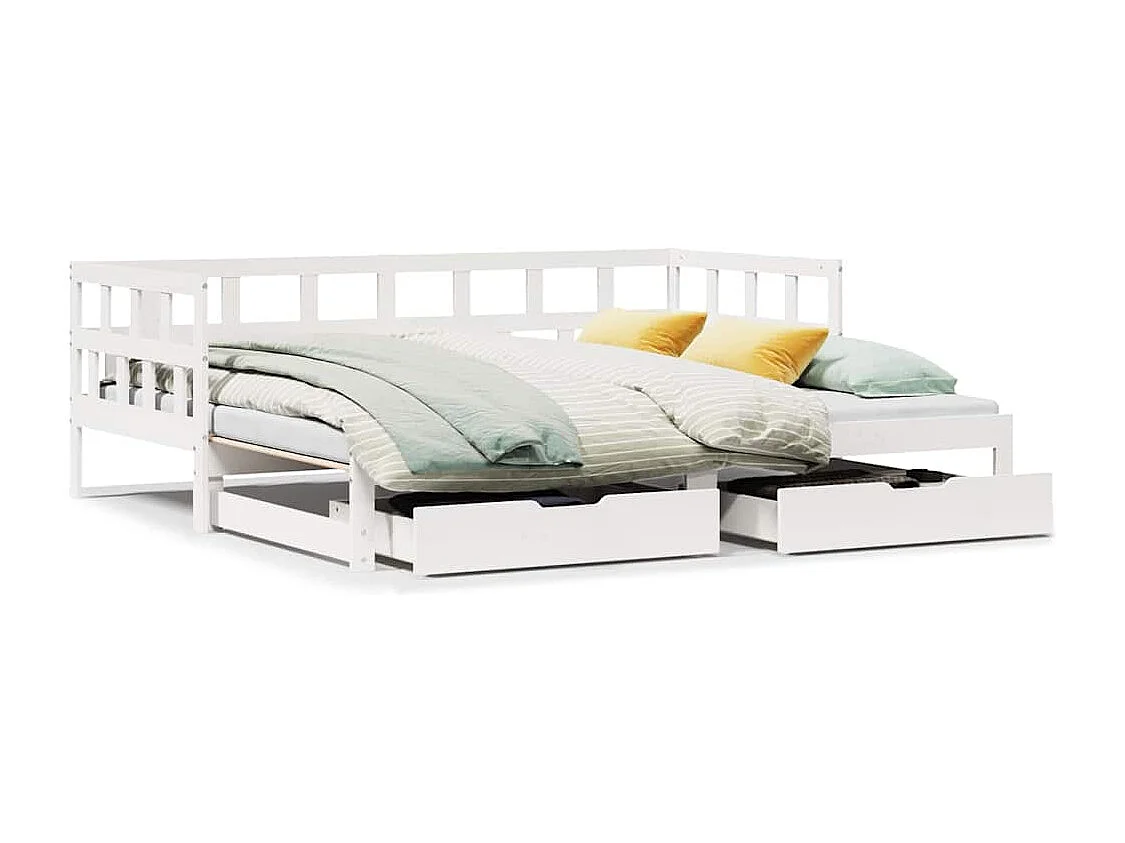 Divano letto con rotelle e cassetti senza materasso bianco 90x190cm