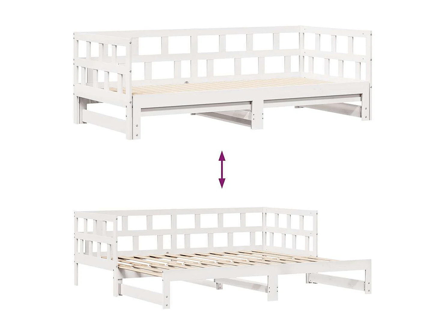 Divano letto con rotelle e cassetti senza materasso bianco 90x190cm