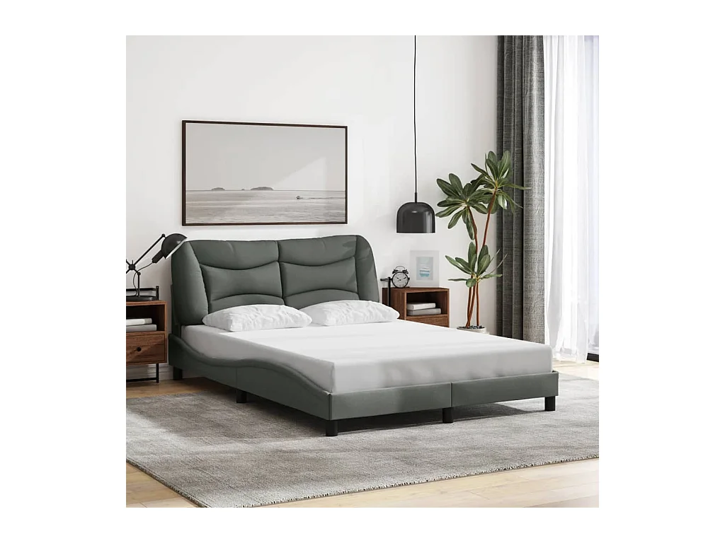 Struttura letto con LED senza materasso tessuto grigio scuro 140x200 cm