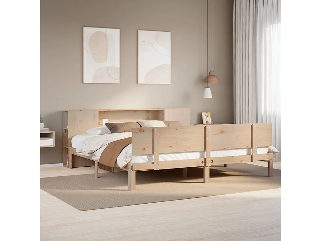 Lit bibliothèque sans matelas 180x200 cm bois massif de pin
