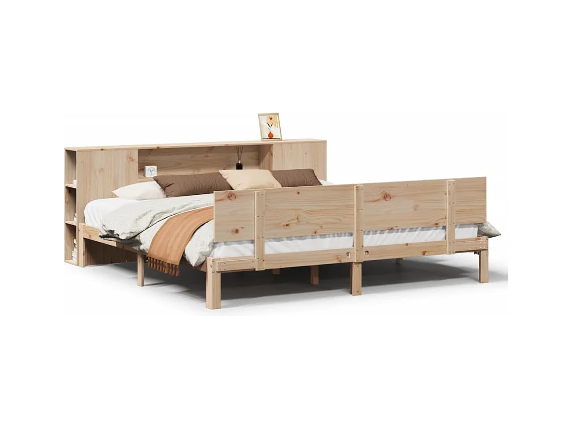 Lit bibliothèque sans matelas 180x200 cm bois massif de pin