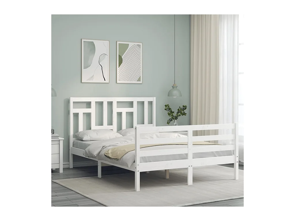 Bedframe zonder witte matras 140x190 cm massief hout