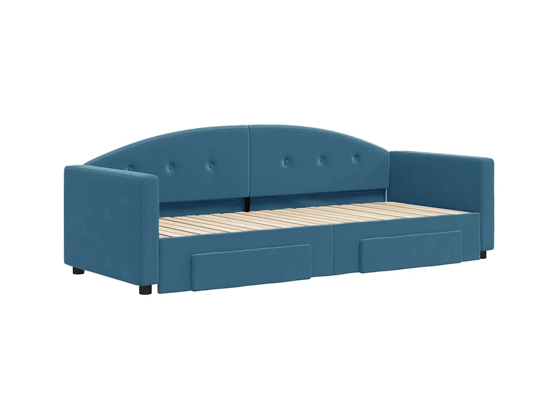 Divano letto con rotelle e cassetti senza materasso blu 80x200 cm