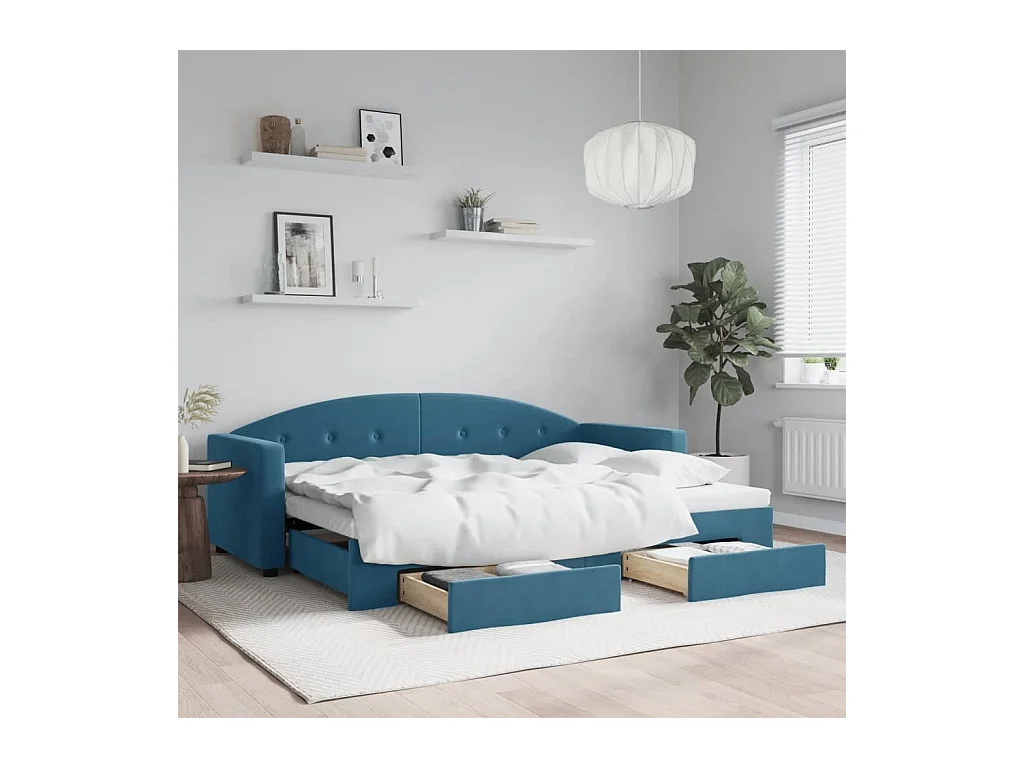 Dagbed met onderschuifbed en lades zonder matras blauw 80x200 cm