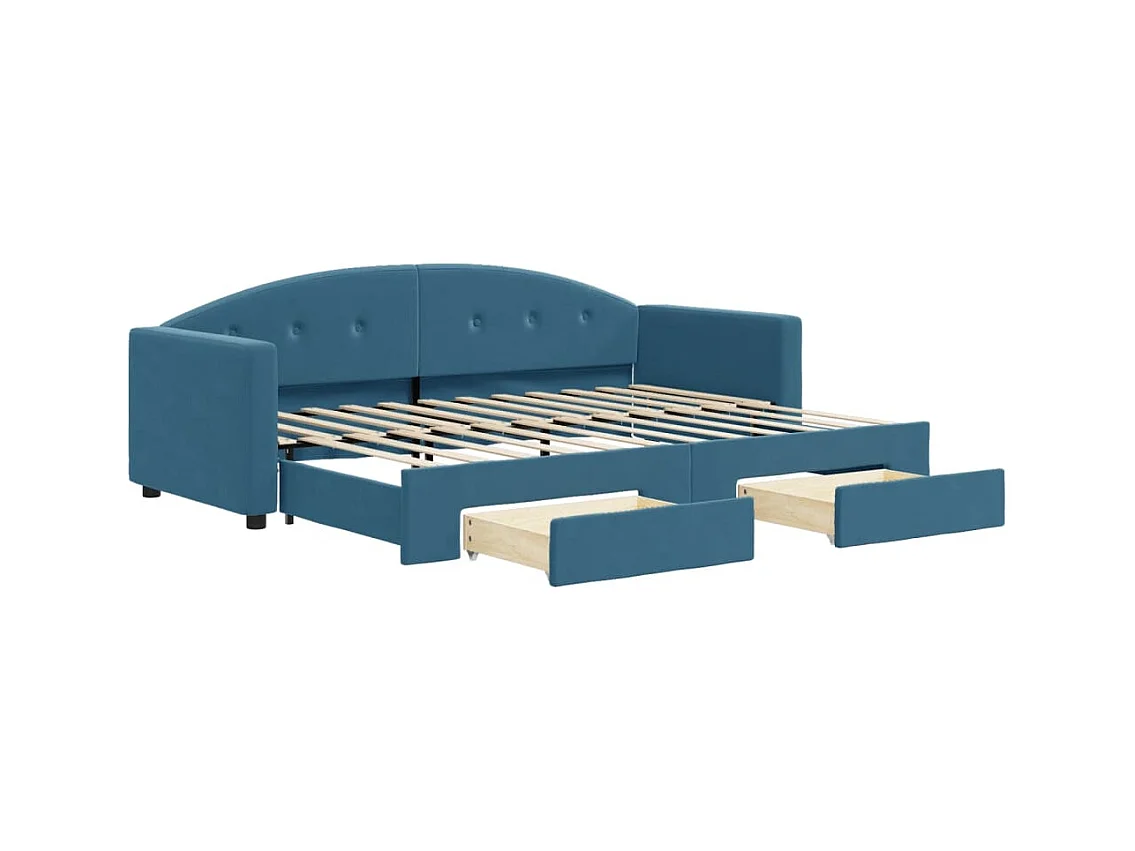 Dagbed met onderschuifbed en lades zonder matras blauw 80x200 cm