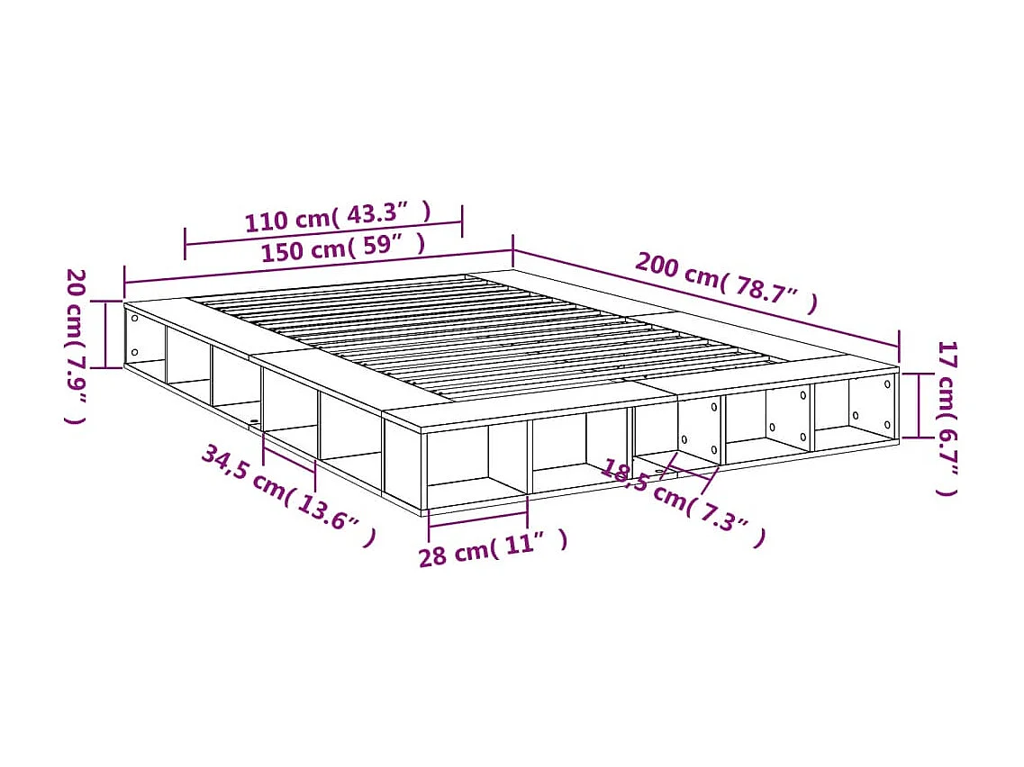 Struttura letto senza materasso in rovere Sonoma 150x200 cm