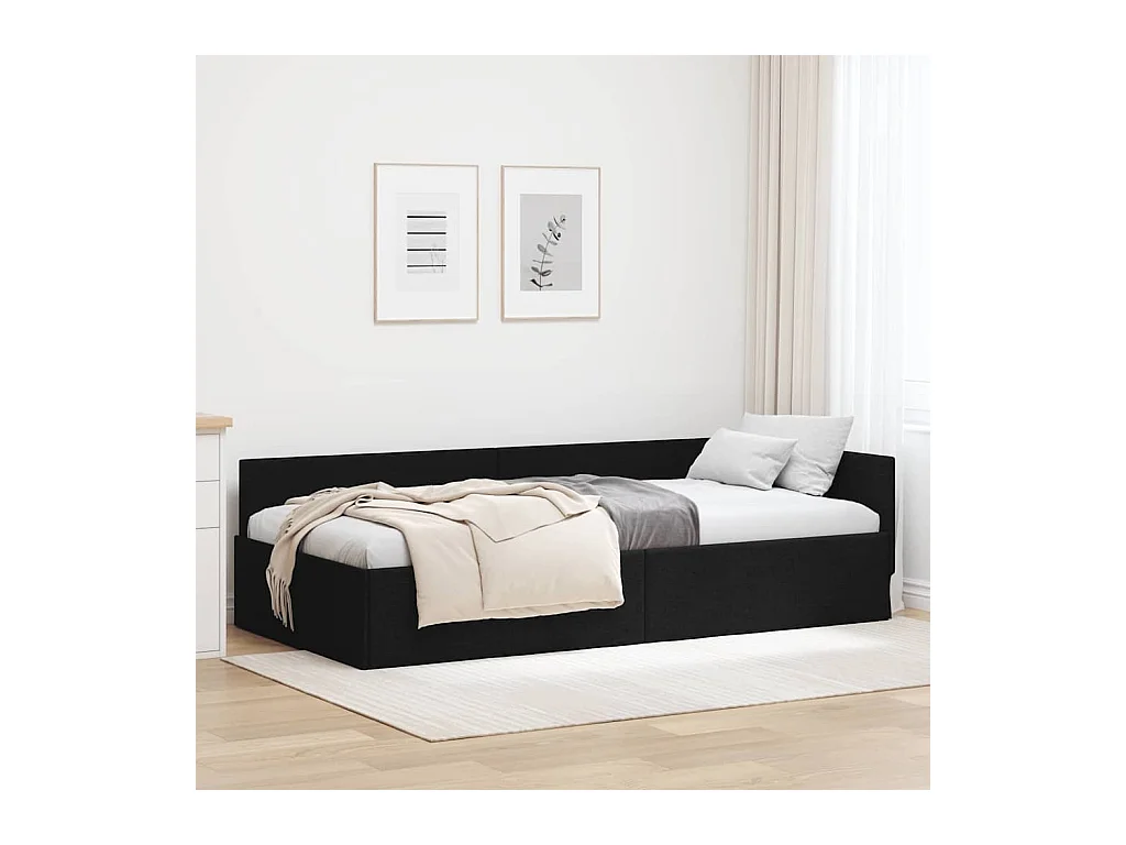 Estructura de cama esquinera negra 90 x 190 cm Tejido y madera reconstituida