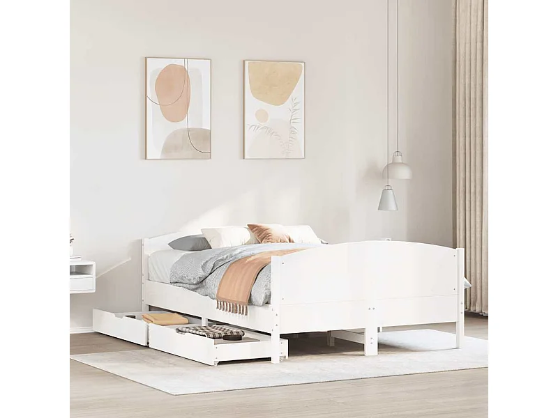 Struttura letto senza materasso bianco 150x200 cm in legno massello di pino