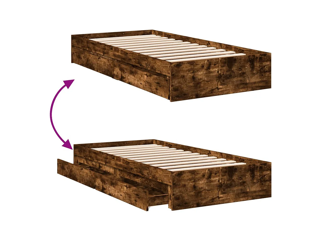 Bedframe met lades zonder matras gerookt eiken 75x190 cm