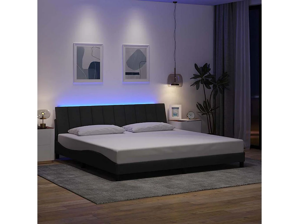 Cadre de lit sans matelas gris foncé 200x200 cm tissu