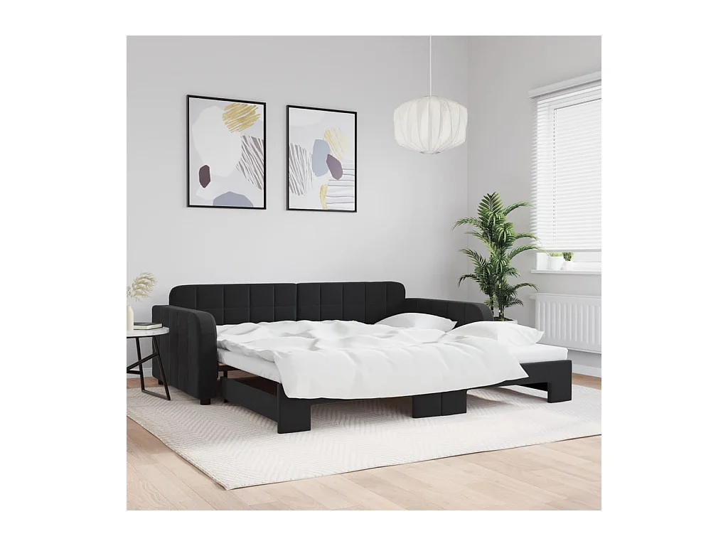 Lit de jour avec gigogne sans matelas noir 100x200 cm