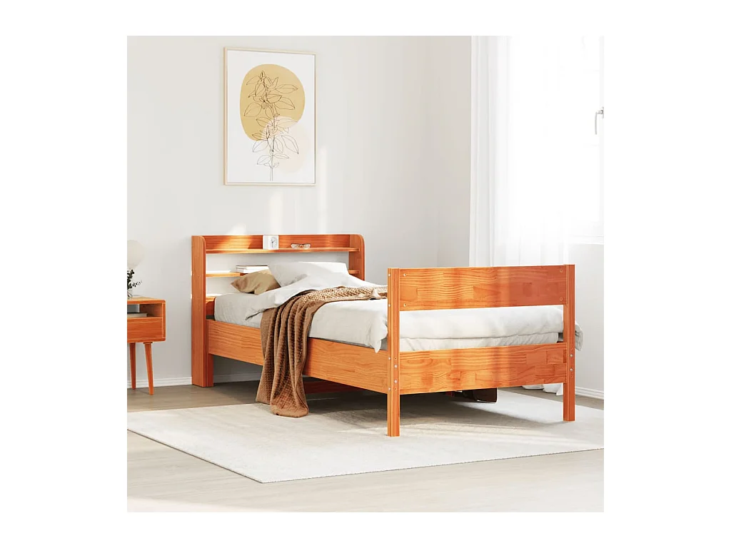 Estructura de cama sin colchón marrón cera 75x190 cm madera maciza de pino
