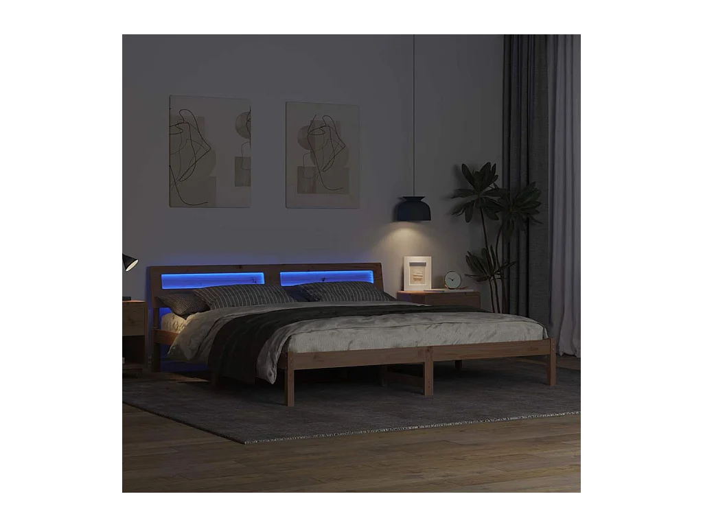 Struttura letto marrone 200 x 200 cm Pino massello e Pino massello