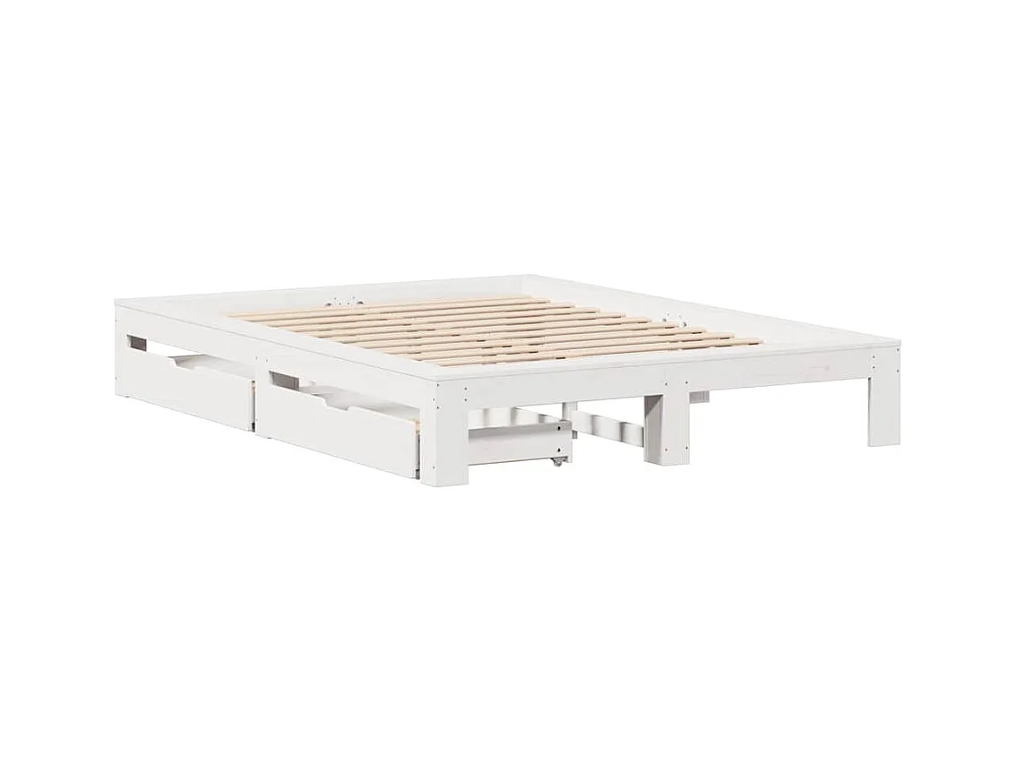 Estructura de cama sin colchón blanca 150x200 cm madera maciza de pino