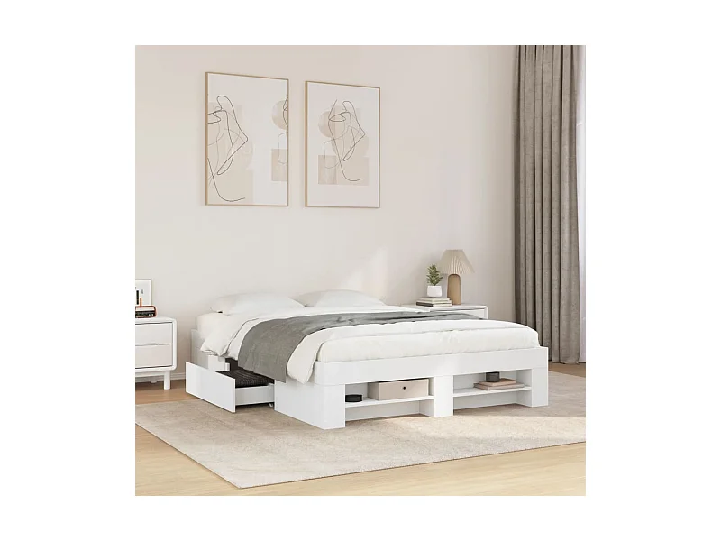 Estructura de cama sin colchón blanco 140x190 cm madera contrachapada