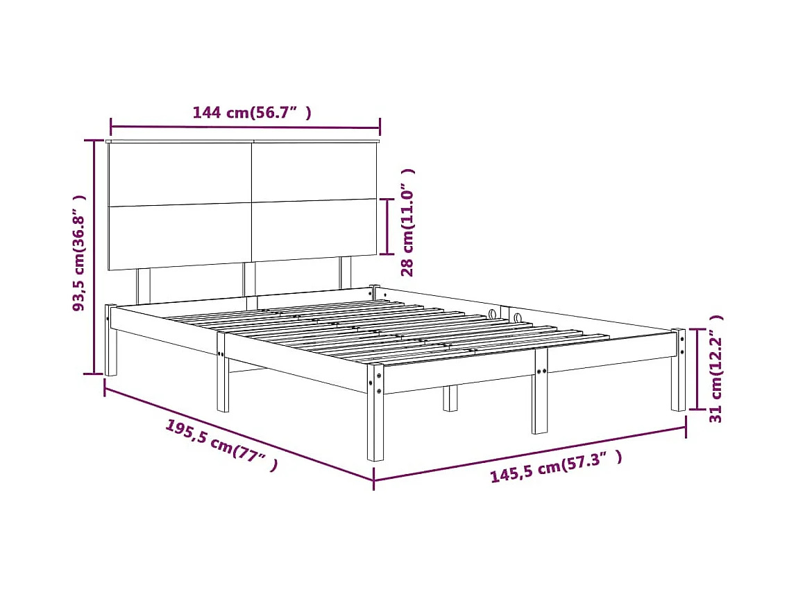 Cadre de lit sans matelas 140x190 cm bois de pin massif