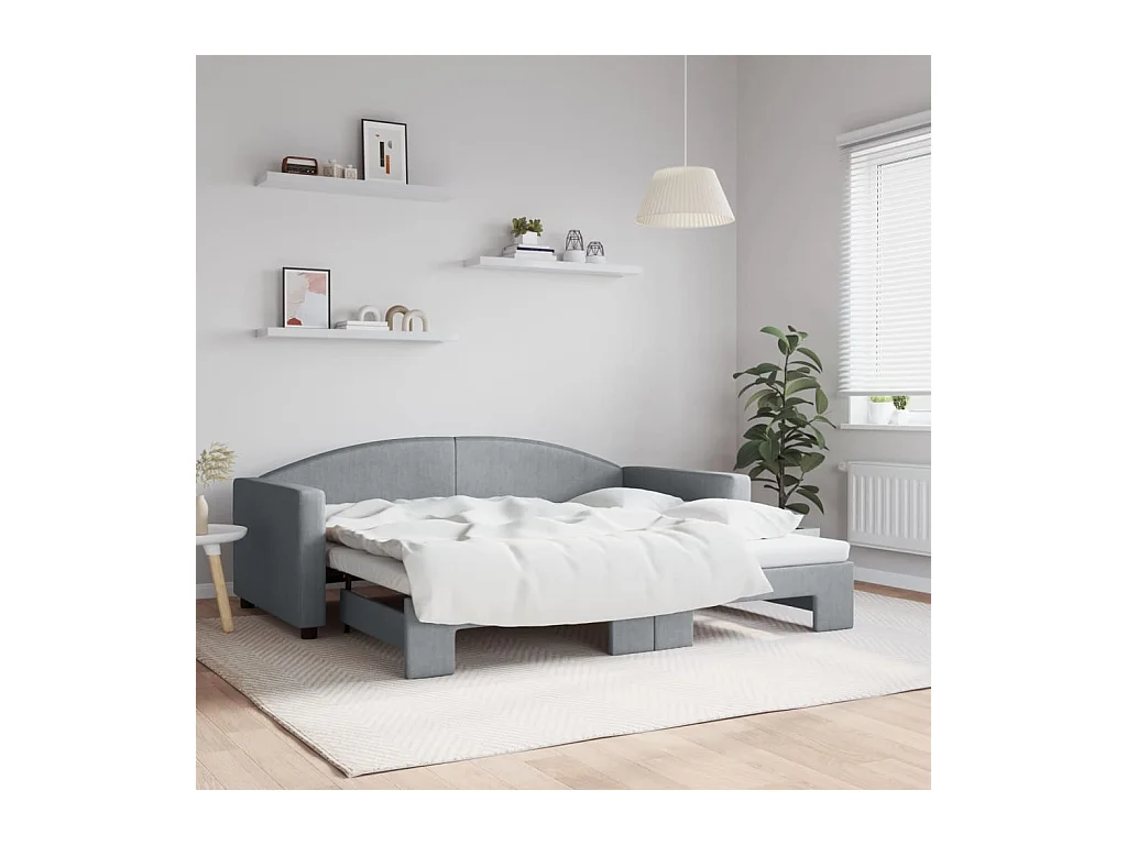 Lit de jour avec lit gigogne gris clair 90x190 cm tissu