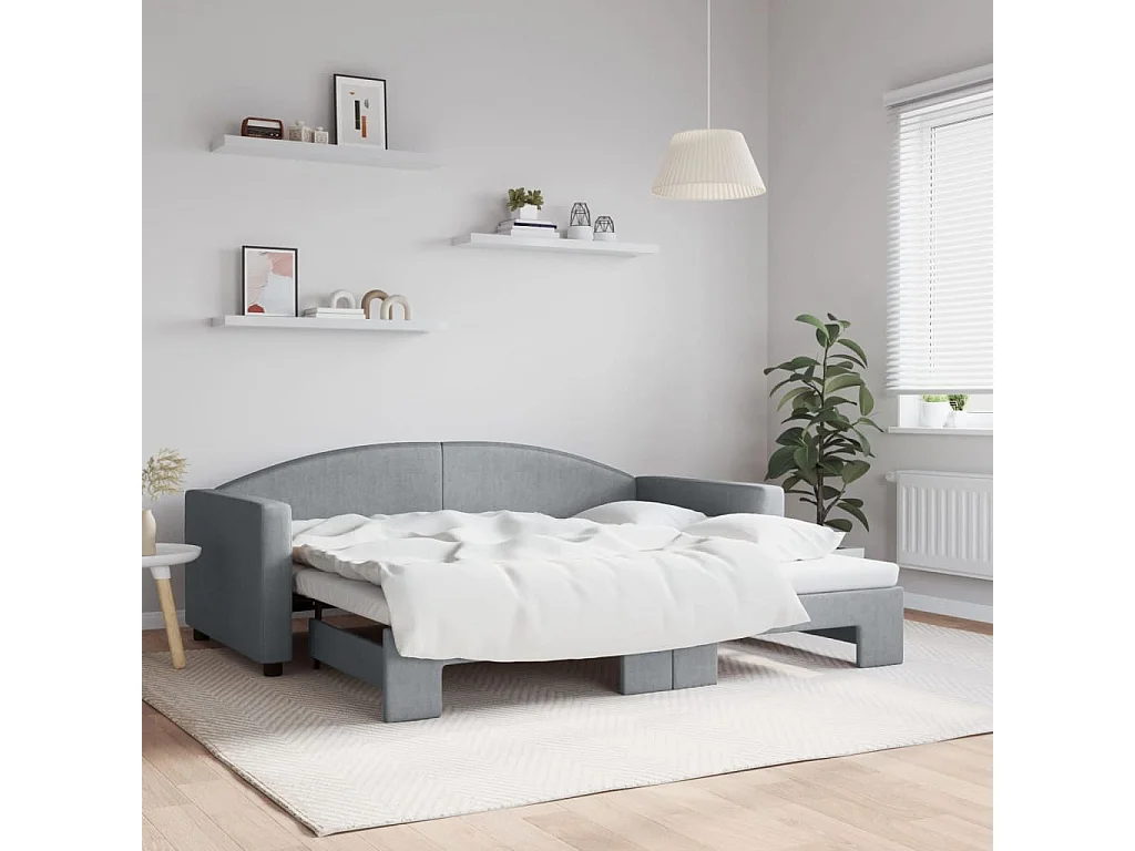 Dagbed met uitschuifbed lichtgrijs 90x190 cm stof