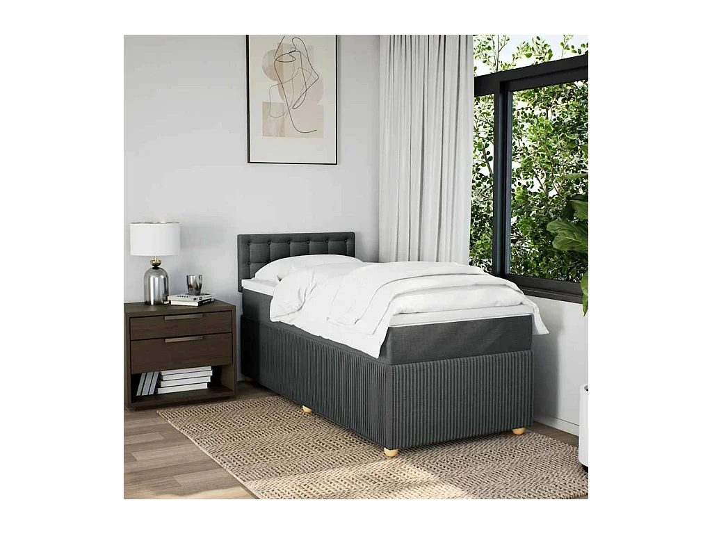 Rete a doghe con materasso Tessuto grigio scuro 90x200 cm