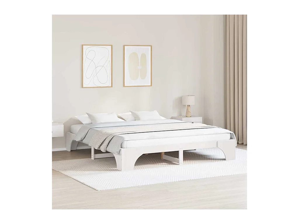 Wit bedframe 200 x 200 cm massief grenenhout