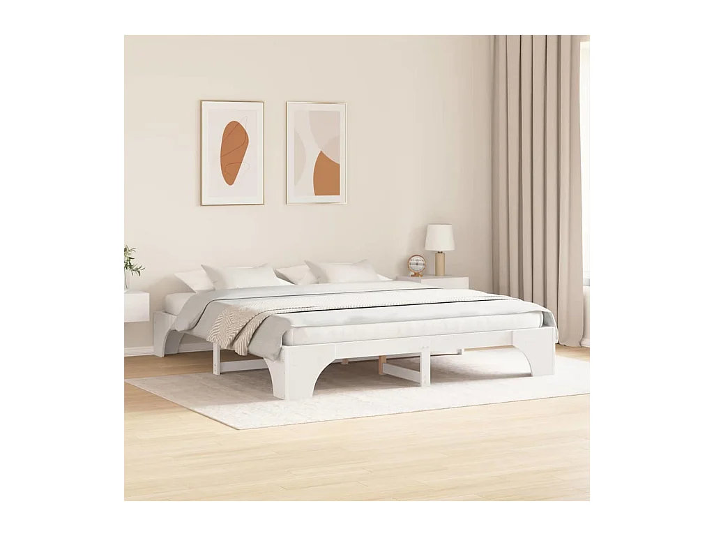 Wit bedframe 200 x 200 cm massief grenenhout