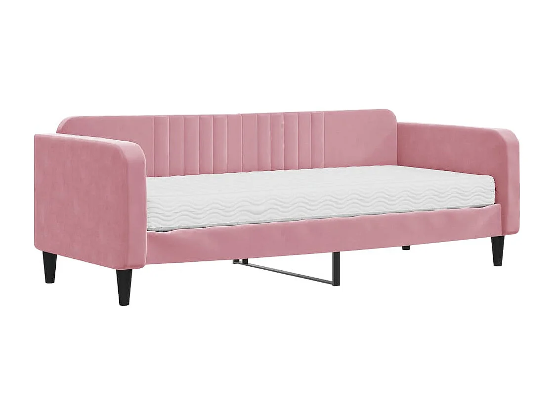 Lit de jour avec matelas rose 90x200 cm velours