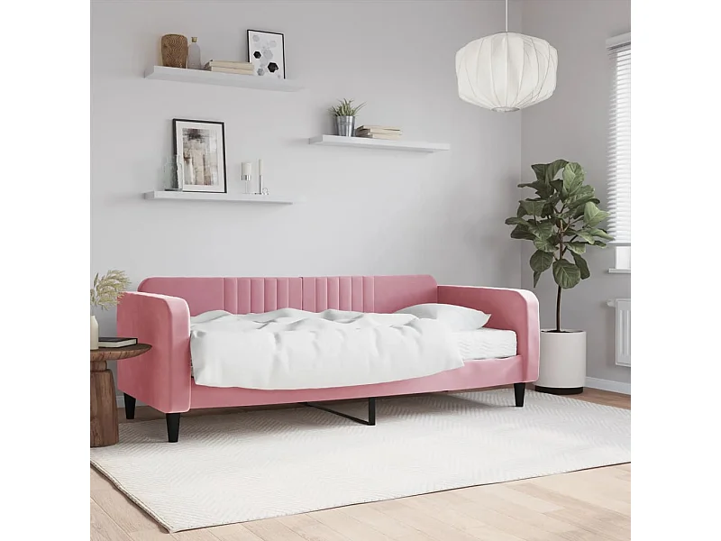Divano letto con materasso rosa 90x200 cm in velluto