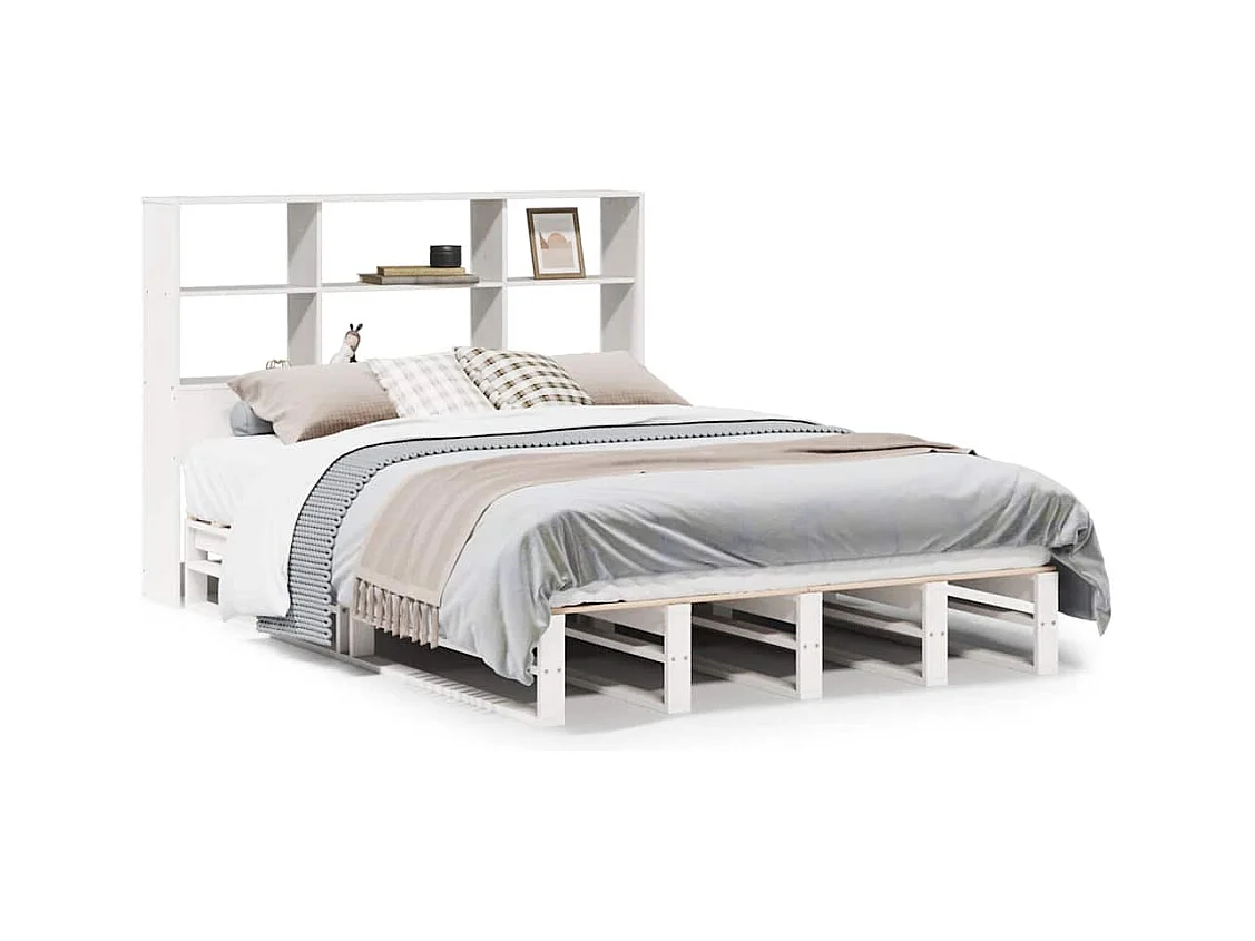 Letto libreria bianco senza materasso 140x200 cm in legno massello