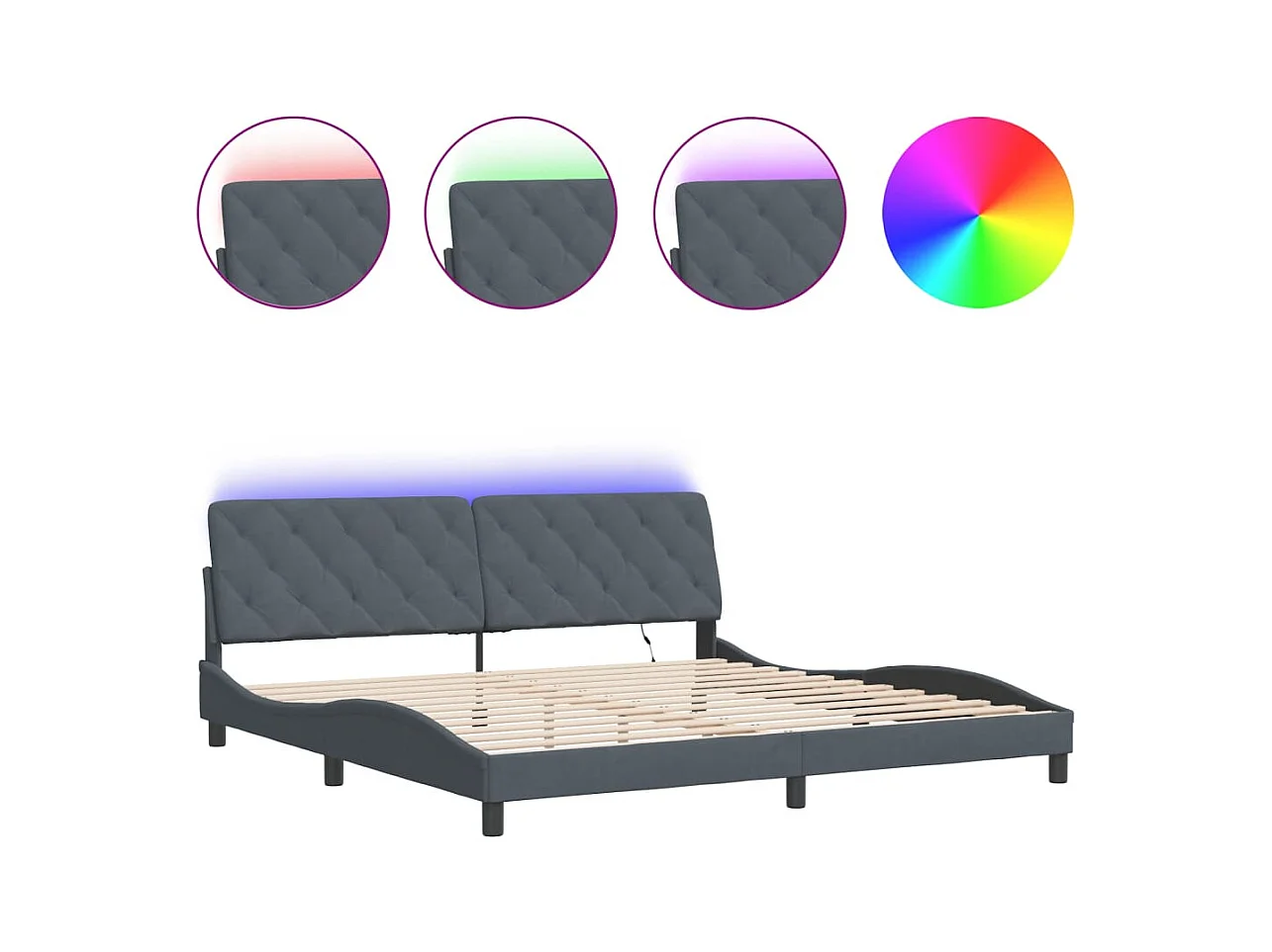 Struttura letto con luci LED grigio scuro 200x200 cm velluto