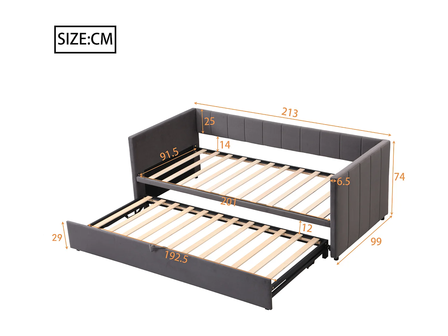 Canapé-lit convertible 90/180x200 cm avec sommier à lattes, lit multifonction en velours doux gris, design moderne (213x188x74 cm)