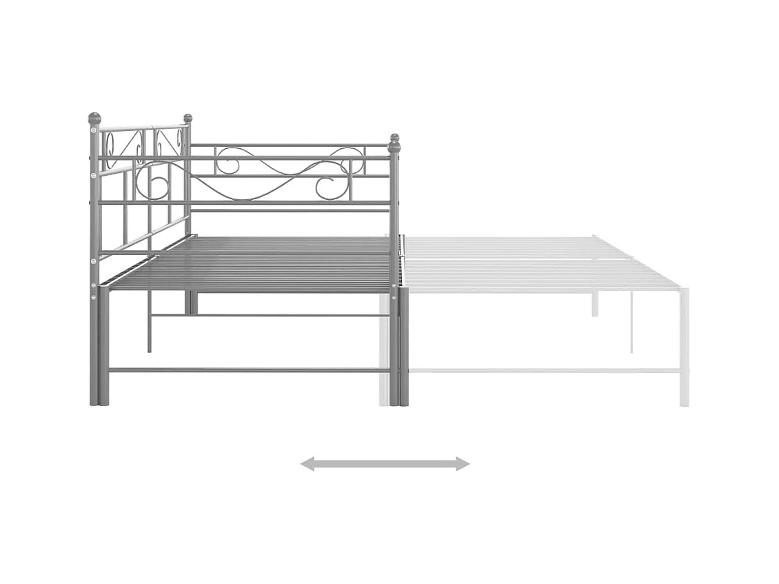 Cadre de canapé-lit extensible sans matelas gris métal 90x200cm