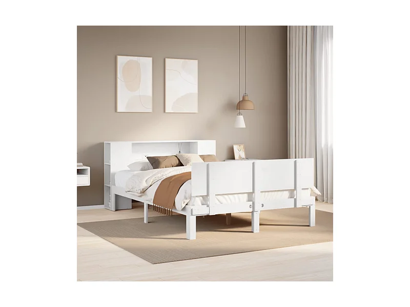 Cama biblioteca sin colchón blanca 140x190 cm madera maciza de pino