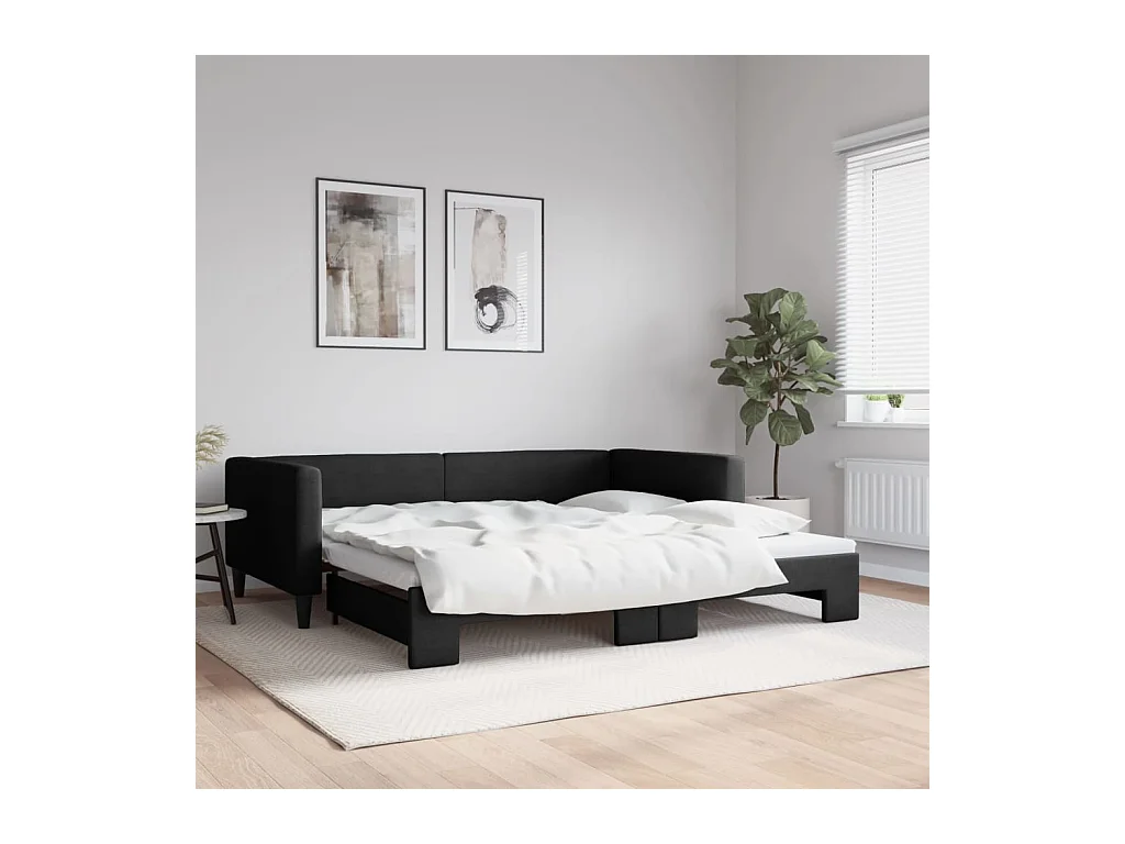 Lit de jour avec gigogne sans matelas noir 100x200 cm