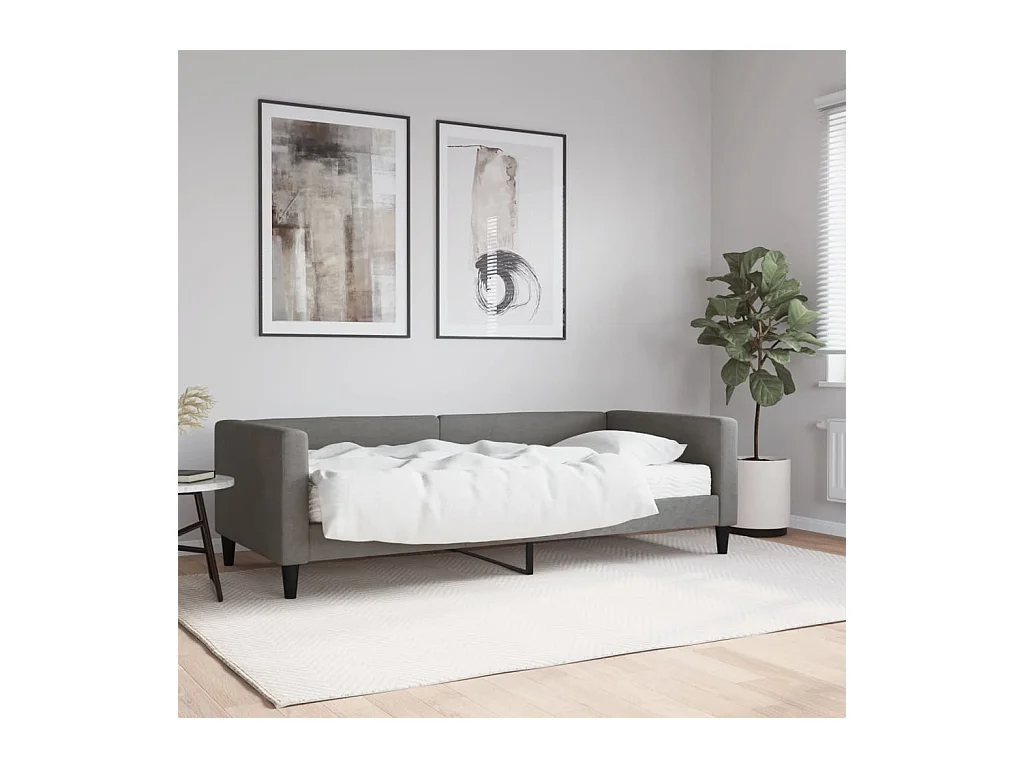 Lit de jour avec matelas gris foncé 90x200 cm tissu