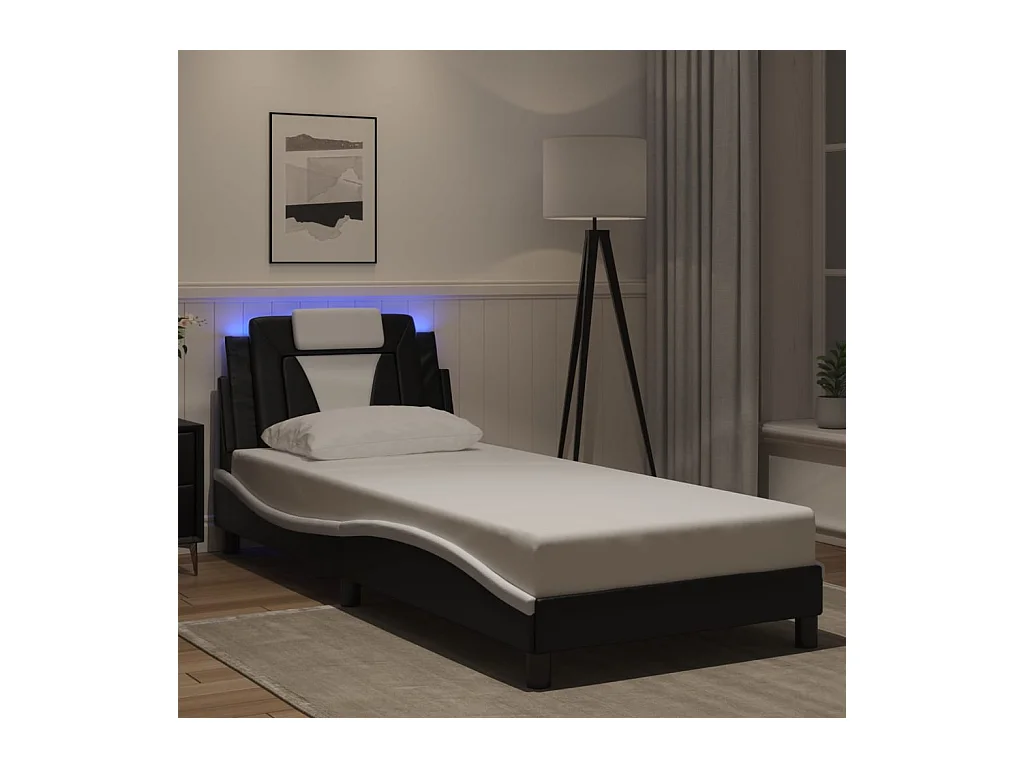 Cadre de lit avec LED sans matelas noir et blanc 90x190 cm