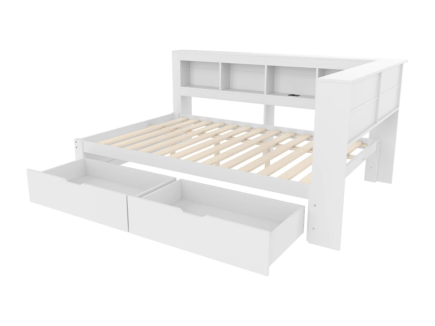 Lit Daybed 140x200 cm, canapé-lit avec deux tiroirs, prise de courant et 2 ports USB, pin, blanc (219x167x90 cm)