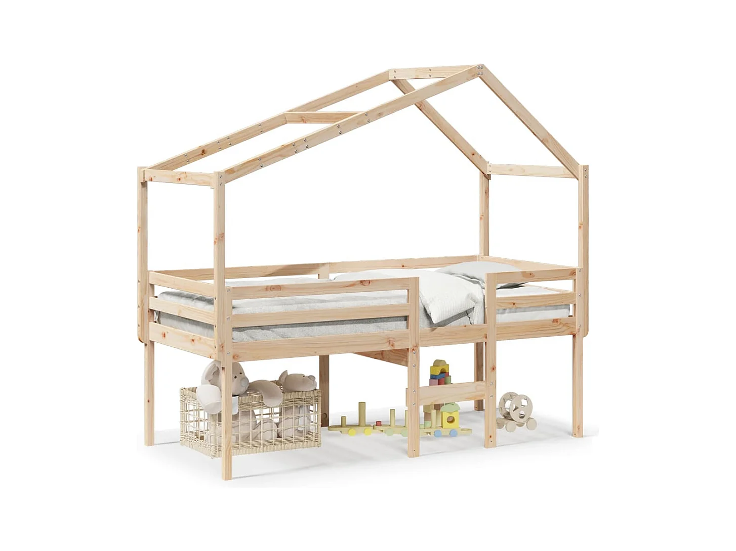 Cama alta sin colchón 75x190 cm madera maciza de pino